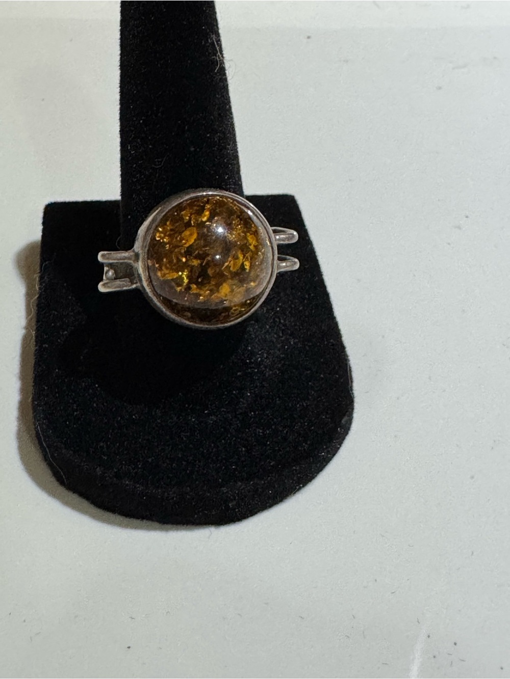 Vintage Sterling Silver Amber Ring